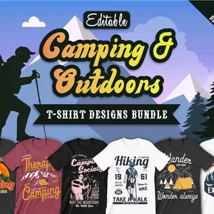 Cover image for Online course 50 Editable Camping &amp; Outdoors T-Shirt Designs Bundle