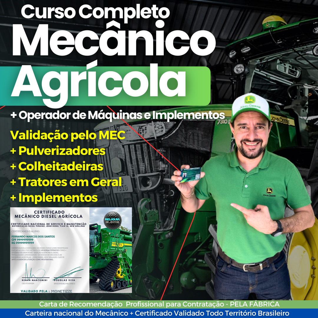 Imagem de Curso Completo Mecânico Agrícola + Operador Agrícola ( EXCLUSIVO) criado por Development Consultoria e Treinamento LTDA na hotmart