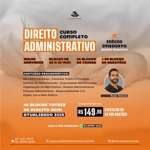 Imagem de CURSO ON-LINE DE DIREITO ADMINISTRATIVO - 2026 | PROF. RONIE GLEISON criado por EVEREST CONCURSOS na hotmart