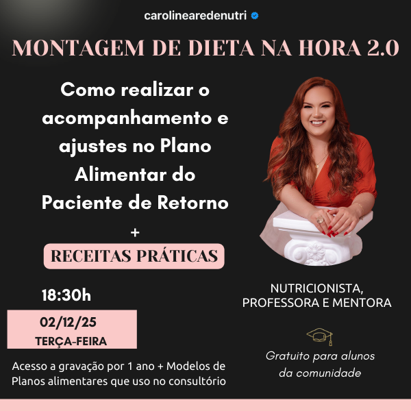 Imagem do curso MONTAGEM DE DIETA NA HORA 2.0: COMO ATENDER PACIENTES DE RETORNO