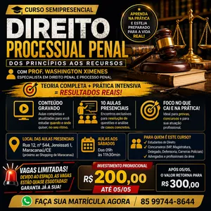 Imagem do curso DIREITO PROCESSUAL PENAL DO ZERO - CURSO SEMIPRESENCIAL