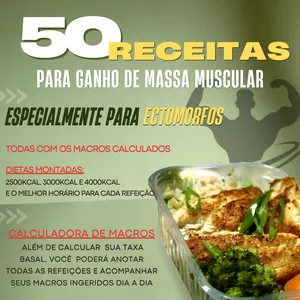 Imagem de capa para o Ebook 50 Receitas Calculadas Para Ganho de Massa Muscular