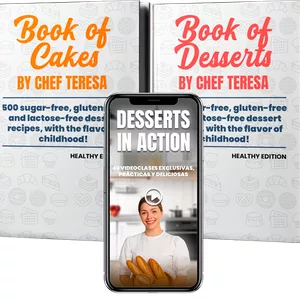 Cover image for Online course - 620 DESSERT AND CAKE RECIPES + 40 VIDEO CLASSES - Healthy and delicious recipes in Spanish and English.