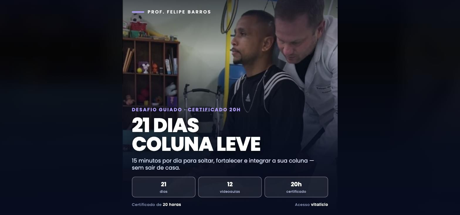 Imagem de Desafio 21 Dias Coluna Leve criado por Professor Felipe Barros na hotmart