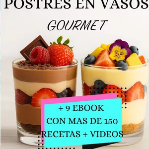 Imagen de portada para Ebook  150 RECETAS GOURMET CON EL PASO A PASO + CLASES GRABADAS - POSTRES EN VASOS Y REPOSTERIA BASICA🧁