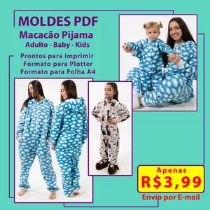 Imagem principal do produto Molde PDF Macacão Pijama Masculino-Feminino-Baby-Kids