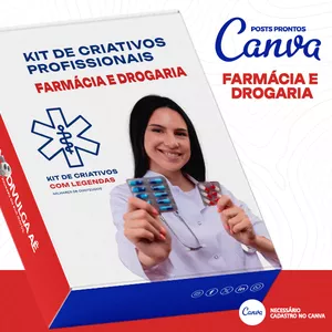 Imagem de capa para o Curso online Kit de Social Media – Posts Prontos para Farmácia – Drogaria no Canva com Legendas + Mega Pack Divulga Aê