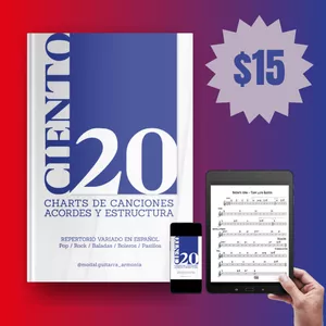 Imagen de portada para Ebook 120 Charts de canciones - Acordes y Estructura de repertorio variado en Español