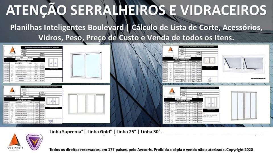 Planilha Planilhas de Cálculo de Esquadrias Boulevard