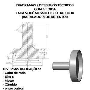 Imagem de capa para o Ebook Desenhos (diafragmas) de aplicador, instalador ou batedor de retentores, motor, cubo de roda, virabrequim, entre outros para caminhões. Para mandar confeccionar em tornearia