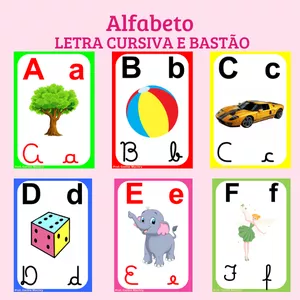Imagem de capa para o Ebook ALFABETO DE PAREDE ILUSTRADO  LETRA BASTÃO E CURSIVA