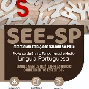 Imagem de capa para o Ebook Apostila SEE-SP 2023 - Professor de Ensino Fundamental e Médio - Língua Portuguesa