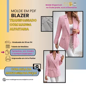 Imagem de capa para o Curso online MOLDE EM PDF - MOLDE BLAZER TRANSPASSADO COM MANGA ALFAIATE (com vídeo da montagem da peça)