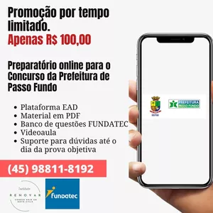 Imagem de capa para o Curso online CURSO PREPARATÓRIO PREFEITURA PASSO FUNDO (FUNDATEC) 