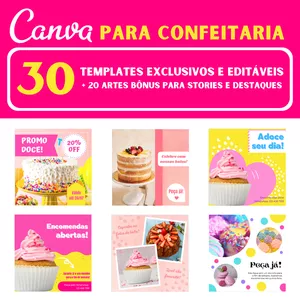 Imagem de capa para o Ebook CANVA PARA CONFEITARIA - Pacote de posts editáveis