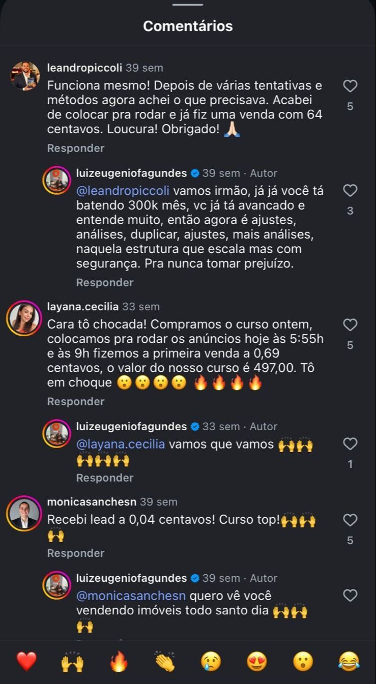 Comentários diversos nas nossas publicações do Instagram