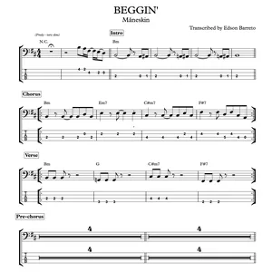 Imagem principal do produto BEGGIN' (Måneskin) Bass Transcription, Score & Tab Lesson