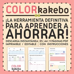 Imagem principal do produto COLOR kakebo | Finanzas fáciles, Aprende a ahorrar, Calendario flexible, Imprimible y Editable, Kakeibo | Monedas usd y eur | ESPAÑOL