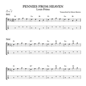 Cover image for Ebook PENNIES FROM HEAVEN (Louis Prima) Bass Transcription, Score & Tab Lesson