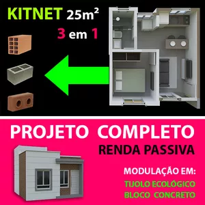 KITNET 25m² - PROJETO COMPLETO - 3 em 1 ( Para Renda Passiva ) por Marcio Ricardo Bender