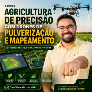 Imagem de Agricultura de precisão com drones de pulverização e mapeamento - Evolução tecnológica na agricultura, fundamentos dos sistemas de pulverização, anatomia dos drones agrícolas, sistemas de navegação e posicionamento, sensores e sistemas...- 3h e 31 min criado por Edson Neto na hotmart