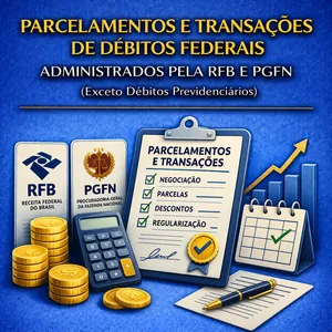 Imagem do curso PARCELAMENTOS E TRANSAÇÕES DE DÉBITOS FEDERAIS ADMINISTRADOS PELA RFB E PGFN (Exceto Débitos Previdenciários) (Pontuação no PEPC) - GRAVADO - 01/04/2026