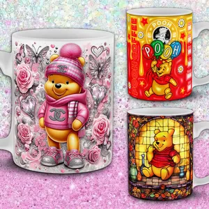 Imagen de portada para Curso online Winnie Pooh Diseños para Tazas 11oz - Pack 35 PNGs para Sublimación - Osito Animado y Amigos - Tigger, Piglet, Igor