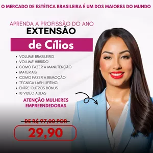 Imagem de capa para o Curso online Curso Extensão de Cílios Completo - Vídeo Aulas