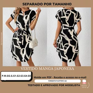 Imagem de capa para o Ebook Molde Vestido Manga japonesa - SEPARADO POR TAMANHO em pdf