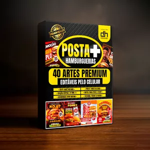 Imagem de capa para o Ebook Posta+ Hamburgueria – 40 Artes Editáveis no Celular