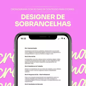 Imagem de capa para o Ebook Cronograma com 30 dias de Conteúdo para Stories - Designer de Sobrancelhas