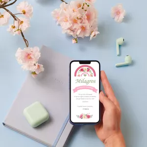 Imagen de portada para Ebook Plantilla Estampita para Comunión  de Niña 100% Editable en Canva