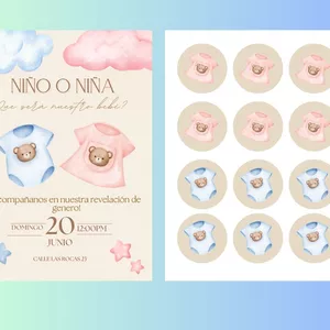 Imagen de portada para Ebook Set de plantillas invitación y stickers revelación de genero 