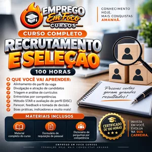 Imagem de Curso Completo de Recrutamento e Seleção — 100 Horas criado por Emprego em Foco Cursos na hotmart