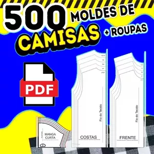 Imagem de capa para o Ebook Moldes de Costura Para Imprimir Camisetas - Kit 500 Moldes Roupas