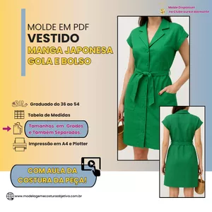 Imagem de capa para o Curso online VT022 -Molde em PDF: Vestido Manga Japonesa, Gola e Bolso (com aula da montagem da peça)