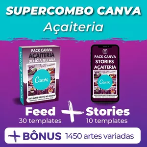 Imagem principal do produto Canva Supercombo Açaiteria Feed + Stories +Kits Bônus +1000 Artes