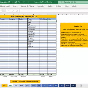 Imagem de capa para o Curso online Planilha Simples Para Comércios - Fechamento Mensal - ANO 2022
