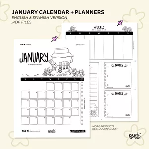 Cover image for Online course January Bible Verse Calendar & Planner Bundle (Coloring Page, Printable in English & Spanish)