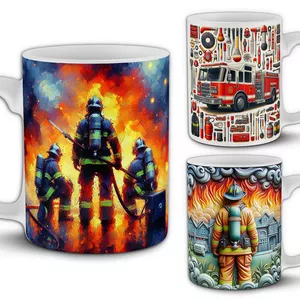 Imagen de portada para Curso online 15 Plantillas Digitales Para Sublimar Tazas 11oz Bombero, Matafuego, Incendio PNG. Incluye Mockups. 