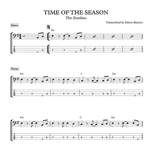 Cover image for Online course TIME OF THE SEASON (The Zombies) Bass Transcription, Score &amp; Tab Lesson