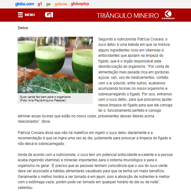 Reportagem sobre Detox no G1