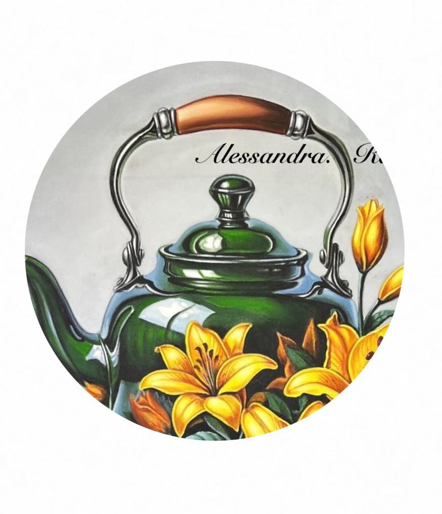 Chaleira porcelana verde e lirios amarelo>