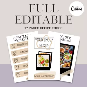 Cover image for Ebook Cookbook Template | Customizable Recipe Book | Printable Recipe Collection | Canva Templates