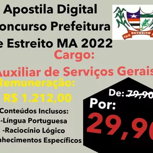 Curso Material de Estudo Digital Para o Concurso da Prefeitura de Estreito MA 2022 - Cargo: Auxiliar de Serviços Gerais