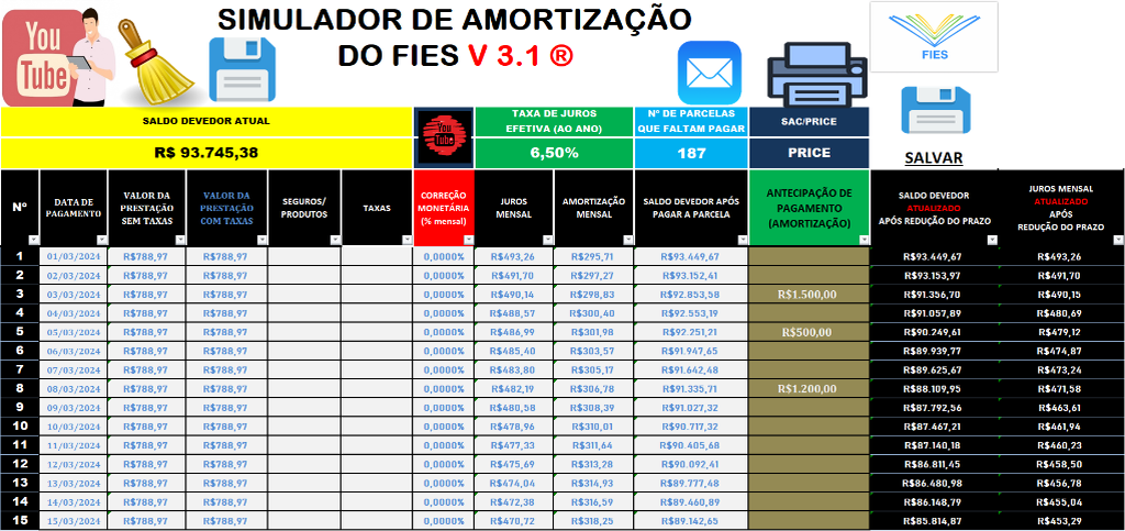 SIMULADOR DE AMORTIZAÇÃO - FIES