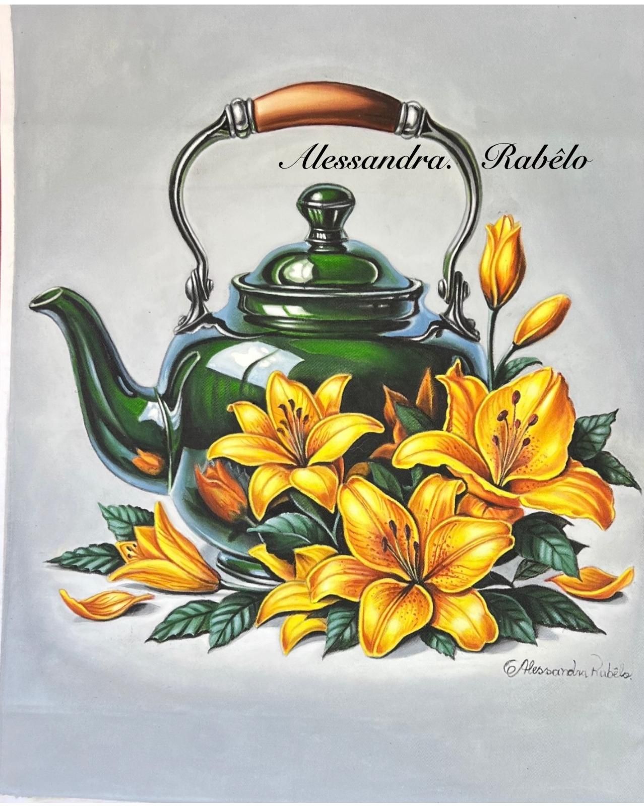 Imagem do curso Chaleira porcelana verde e lirios amarelo