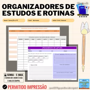 Imagem de capa para o Ebook ORGANIZADOR DE ESTUDOS E ROTINAS (CRONOGRAMA DE TAREFAS) - EDUCAÇÃO E FÉ 📚 