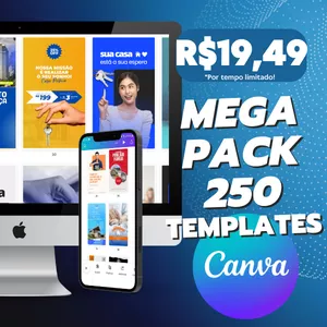 Imagem de capa para o Ebook MEGA PACK 250 Templates Editáveis CANVA | Feed, Reels, Story, Cartão Digital, Logomarca