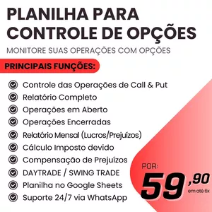 Imagem do curso Planilha Para Controle de Opções | Call &amp; Put | Cálculo de Imposto | DARF | Relatórios